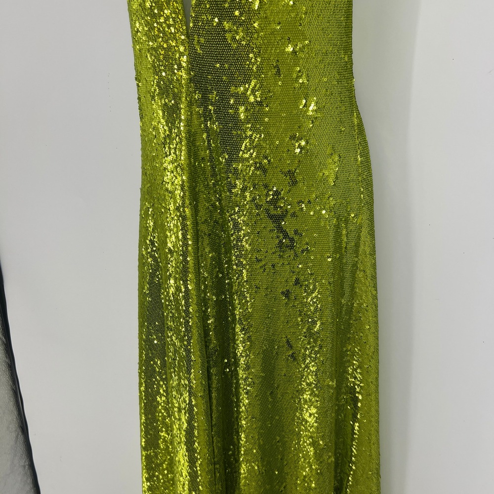 Halston Neon Kiara Green Sequin Deep V-Neck Slip Gown Floor Length Dress Size 10 - Picture 10 of 16